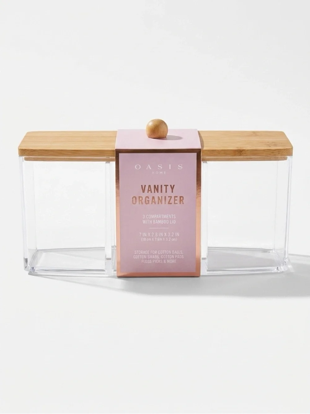 Bamboo Lid Triple Compartment Bathroom Organizer - Clear